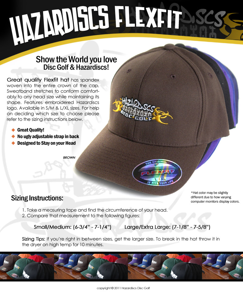 NEW BROWN FLEXFIT Hazardiscs Disc Golf Embroidered Hat  